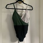 Kona Sol  Color Block One Piece Bathing Swim Suit Sz S Olive Green Black White Photo 2