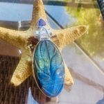 Natural Carving Labradorite & Amethyst 925 Silver Pendant Blue Photo 2