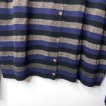 Loft NEW  Womens L Blue Metallic Stripe Cardigan Sweater Button Front Long Sleeve Photo 4