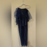 Marchesa Notte Formal Beaded Sequin Column Evening Gown with Removable Cape Blue Size 6 Photo 6
