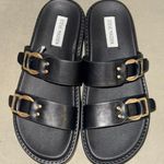 Steve Madden women’s double band buckle black/gold sandals size 8 Photo 0