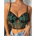 Womens Fairycore Coquette Floral Vine Embroidered Cami Cropped Corset Top Size L Green Size L Photo 0