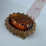 Vintage huge W.Germany facetted amber colored glass brooch. Gold Photo 7