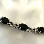 🖤 Silver Tone Black Stone Tennis Bracelet w/ Crystal Accents Photo 4