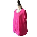 Rachel Zoe Rachel Ray Hot Pink Cap Sleeve Boxy Knot Hem Pullover Barbie Linen Tee Shirt 1X Photo 1