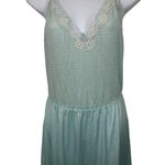 Vanity Fair Vintage Nightgown Medium Blue Plunge Lace Stretch Full Length Sexy Photo 2