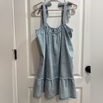 New In Boutique Bow Overall Dress, Raw Hem Details, Medium Blue Photo 5