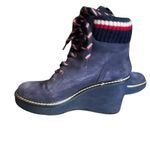 Tommy Hilfiger  Navy Wedge Suede Leather Ankle Twsolenne Bootie Heel Boots Size 6 Photo 5