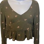 Arizona Jeans Arizona Jean Co Green Pink Floral V Neck Peplum Crop Top Long Sleeve Small Boho Photo 2