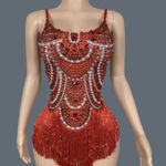 Elliatt  Elegant red one-piece with intricate silver embellishments. Features fringe detailing. Perfect for a bold statement. Photo 0