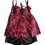 Tankini Swimsuit XL Red Black Paisley‎ Swim Dress Two Piece Bathing Suit Photo 0