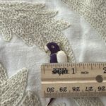 Tropical Bird Parrot Brooch Pin 2” Purple Ivory Enamel & Yellow Gold Tone Photo 4