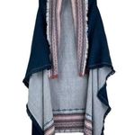 Marc New York Blue Long Line Aztec Blanket Open Front Sweater Fringe Shaw Photo 0