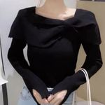 Korean style knit Long Sleeve Crop Top Photo 0