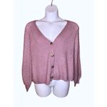 Lane Bryant  2X Plus Pink Knit Lace Detail V Neck Puff Sleeve Cardigan Sweater Photo 1