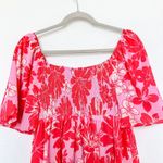 Flying Tomato  Womens Babydoll Dress Size M Pink Floral Puff Sleeve Boho Tropical Photo 7
