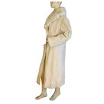 VINTAGE 1980'S PRIME SOURCE NY BEIGE & CREAM WOOL & RABBIT FUR COLLAR COAT (L) Size L Photo 4