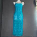 Meshki  New w Tags Mathilde Lace Corset Aquamarine Blue Formal Midi Dress XS Photo 2