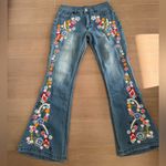 Floral Embroidered Wide Leg Jeans sz small Blue Photo 2
