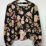 Maison dAmelie Paris Floral Puff Sleeve Top L‎ Black Pink Boho Cottage Romantic Size L Photo 0