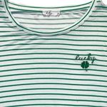 None Striped T-shirt Women’s Size Medium kelly green white stripes lucky embroidery Photo 1