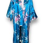 Jugeumm Robe Blue Pink Satin Floral Peacock Print Japanese Kimono Dressing Gown Photo 7