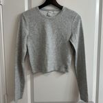 Aritzia  TNA Gray Waffle Knit Long Sleeve Crop Top Medium Athleisure Cozy Minimal Photo 0