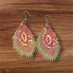 Funky Bohemian Costume Pink Gold Feather Shaped Earrings Photo 0