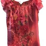 Dress Barn  Orange Floral Shirt Blouse CAPPED Sleeves sz Medium Photo 1