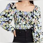 Free People  Purple and Yellow Smocked Bishop Sleeve Blouse Photo 0