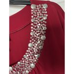 Maggie Barnes  Red Knit Top 4x Embellished Silver Neckline Photo 3