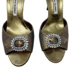 Manolo Blahnik Bronze Sedaraby Style Jeweled Buckle Vintage Y2K Heels Size 40.5 Photo 2