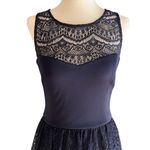 Guess  Navy Blue Illusion Lace Sleeveless Sweetheart Neck Mini Dress Photo 3