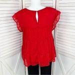 Kirundo Clip Dot Tiered Ruffle Chiffon Babydoll Tunic Top‎ Red XL Red Photo 3