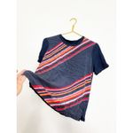 Tory Burch  Kayla Asymmetric Striped Linen Shirt Medium Silk Preppy Quiet Luxury Photo 10