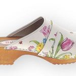 Buxa Floral Leather Clogs Wooden Sole Slip Photo 0