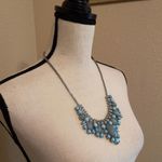 Women’s Statement Silver Tone Blue Rhinestone Bib Necklace Photo 7