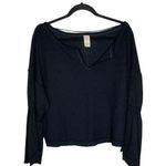 Free People  Top Size S Women's Waffle Knit DAHLIA Black Long Bell Sleeves Blouse Photo 0