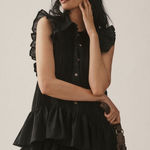 Anthropologie sleeveless ruffle tiered collared black mini shirt dress small NWT Photo 0