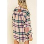POL Pink Plaid Shacket Corduroy Elbow Patch Oversized Fit Sz Small STYLE SMJ199 Photo 1