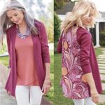 Soft Surroundings  Pattern Back Pink Paisley Open Front Cardigan Size M Photo 1