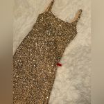 Mac Duggal NEW  Square neck Gold Sequined Low Back Slip Gown Sz 8 Photo 3
