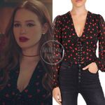 The Kooples Lace-up Front Heart Print Crepe Top Photo 8