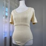 Newport News Vintage ‘90s Cream Cable Knit Scoop Neck Short Sleeve Bodysuit Photo 1
