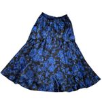 Vintage satin royal blue floral print midi skirt Size M Photo 0