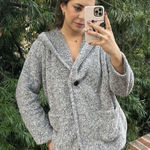 Brandy Melville Grey & white fuzzy hooded cardigan with oversized fit sz xs-m Photo 0
