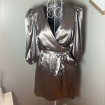 Reformation  Terezia Silver Mini Wrap Dress Size L Festive Holiday Cocktail Hoco Photo 2