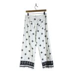 ZARA  White Wide Leg Cropped Pants Black Geometric Embroidery Size L Photo 3