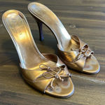 Gucci Metallic Copper Gold Double Bow Open Toe Sandals Heels Party Vintage 6 Photo 0
