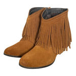 Taos Fringe Ankle Boots Womens 8 8.5 Brown Suede‎ Leather Western BOHO Festival Photo 0